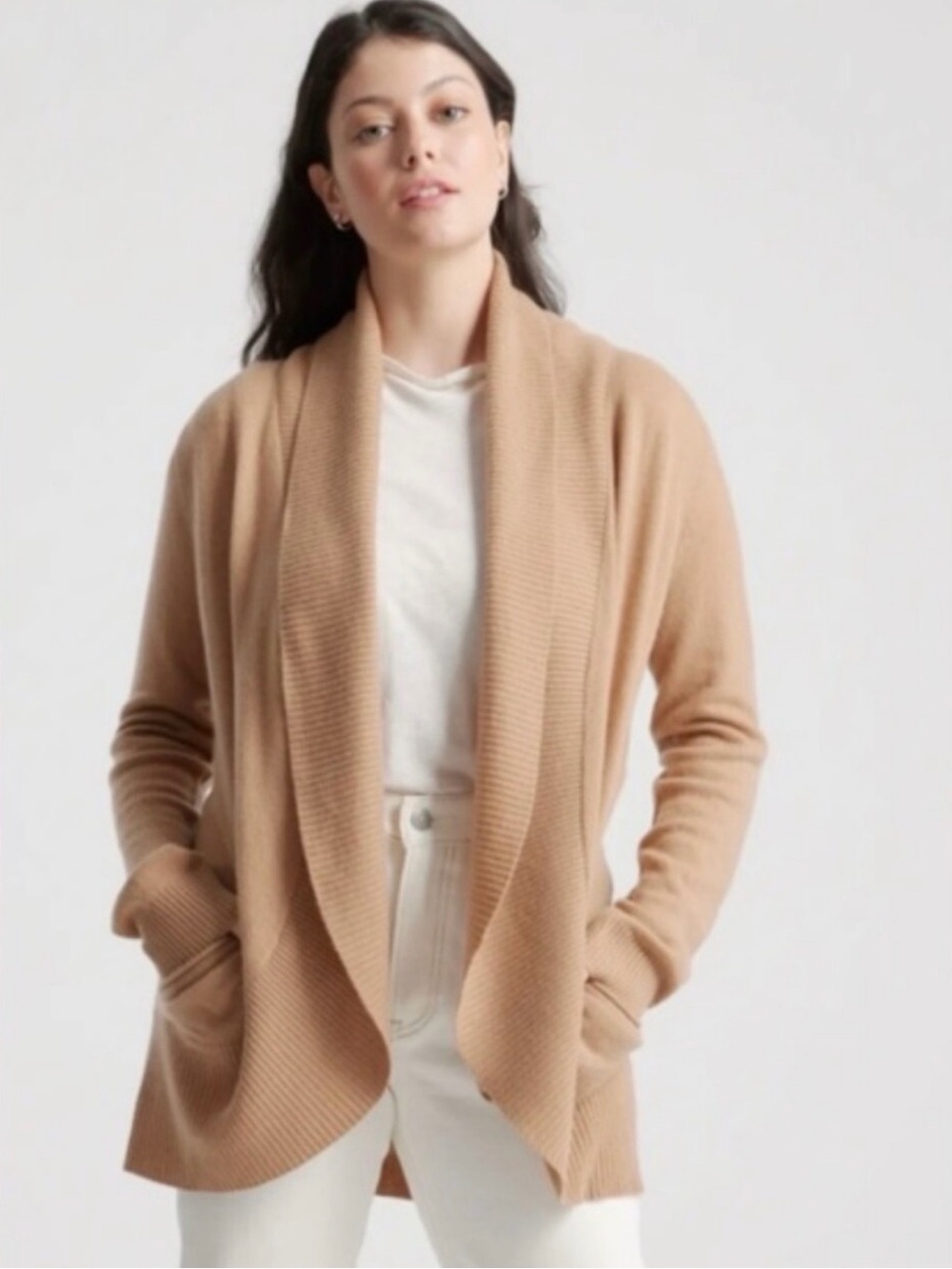 Quince | Cashmere Open Front Cardigan | Tan | Size XS